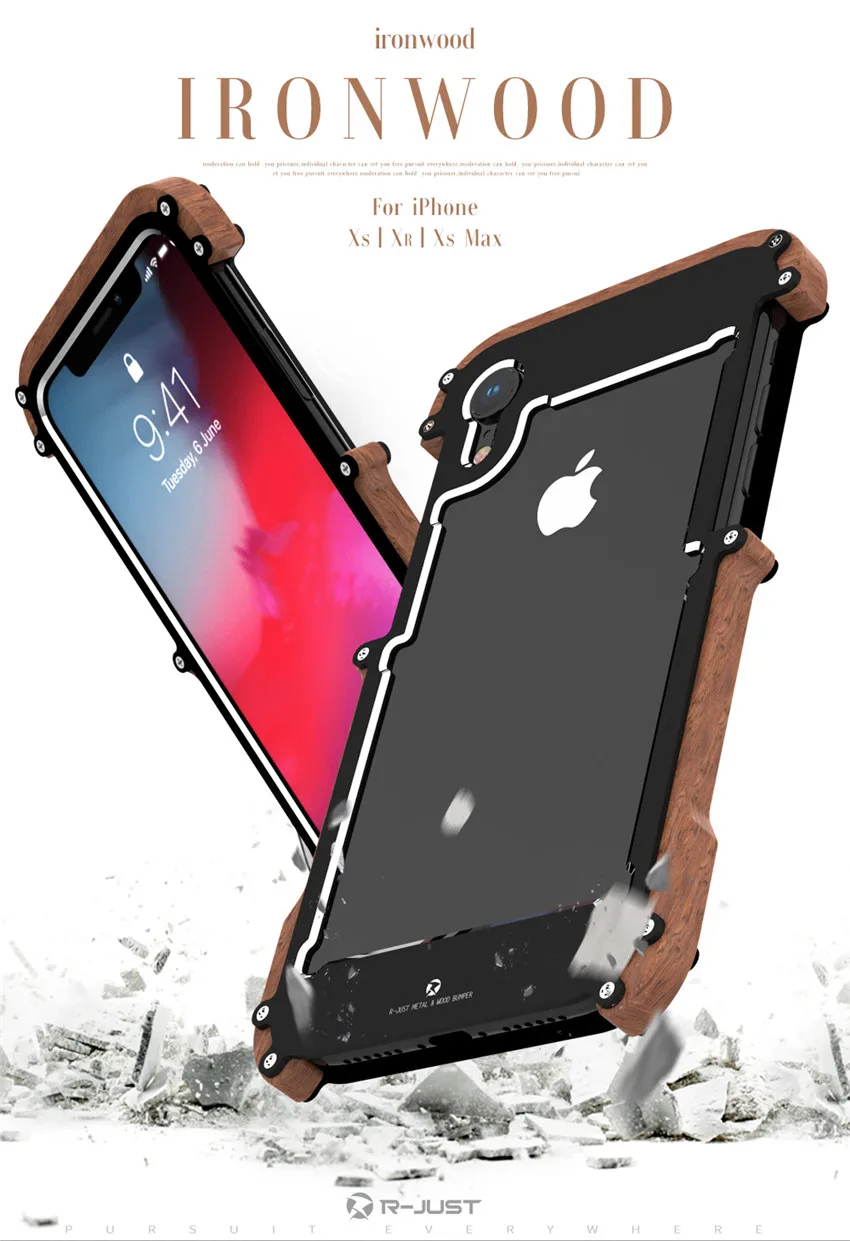 Чехол для телефона для iPhone XS Max R-Just деревянный Бампер металлический чехол для iPhone XS XR алюминиевая рамка чехол для телефона s Аксессуары