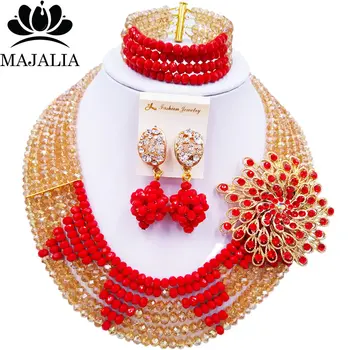 

Majalia Fashion Classic Nigerian Wedding African Jewelery Gold ab Crystal Necklace Bride Jewelry Sets Free Shipping 6ST004
