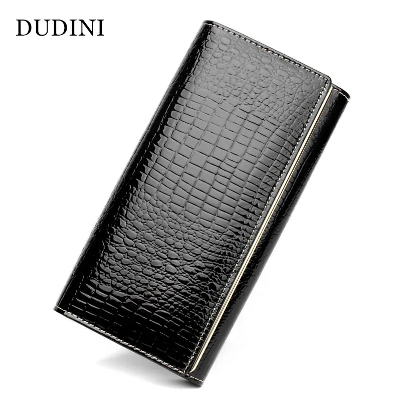 

DUDINI Fashion Alligator Womens Wallets and Purses 2 Fold Long Section High Quality Genuine Leather Ladies Leather Wallets