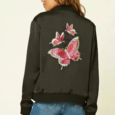 2017 Butterfly Embroidered Bomber Winter Autumn Embroidered Bomber Jacket Femme 2 Colors F9003