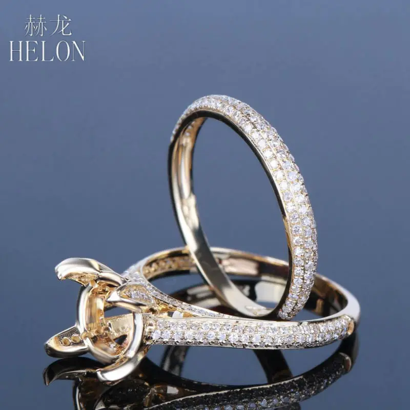 

HELON 9mm Round Semi Mount Diamonds Ring Solid 10k Yellow Gold Fashion Engagement Wedding Fine Ring Women's Jewelry Diamond Band