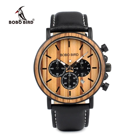 Especial de Madeira e Metal Relógios de Pulso Relógio de Quartzo Bobo Pássaro Relógios Masculinos Design Couro Presentes Ideais Item Masculino Relógio C-p09-2