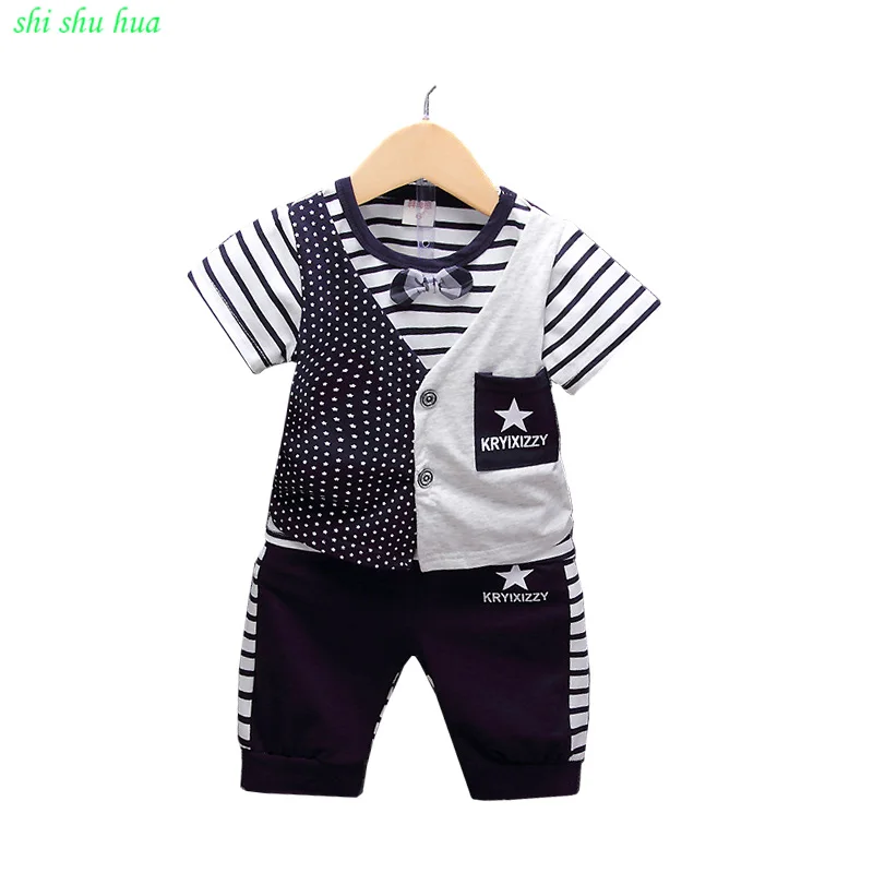 

Summer Boy Clothes Two-piece Striped Short-sleeved T-shirt Pants Bow Tie Decorative Cotton 1-3 Y Child Quality Clothing Hot Sale