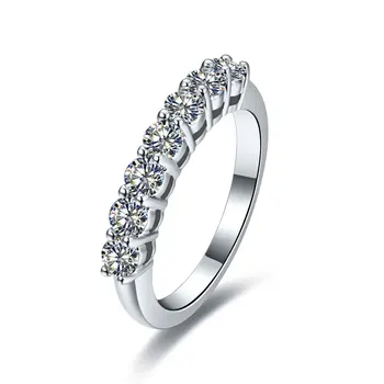 

Solid 14K White Gold 585 Seven Stones 0.1*7 Natural Moissanite Anniversary Ring For Women Engagement Gift Stamp G14K