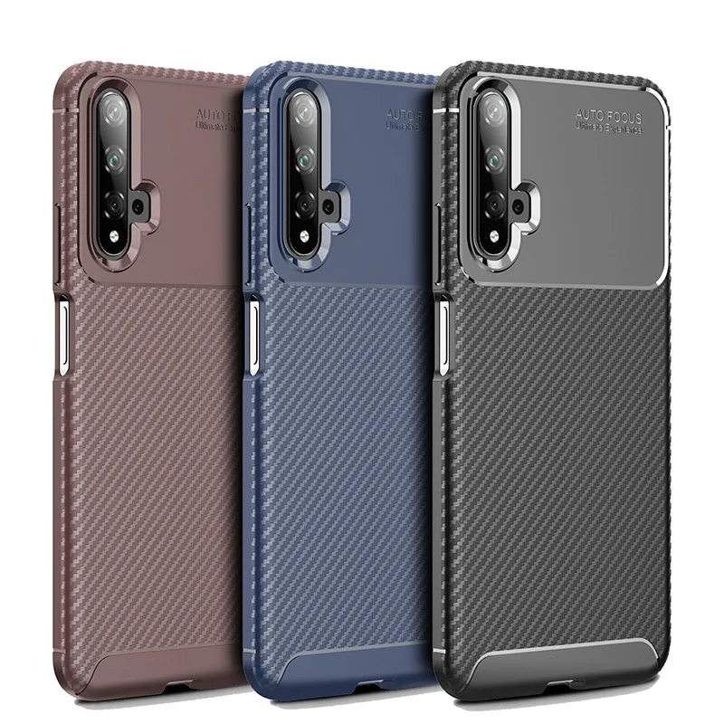 

Mobile Phone Case Shockproof Silicone Carbon Fiber Bumper Cover On For Huawei Honor 20 Lite Pro Honor20 20Pro 64/128/256 GB