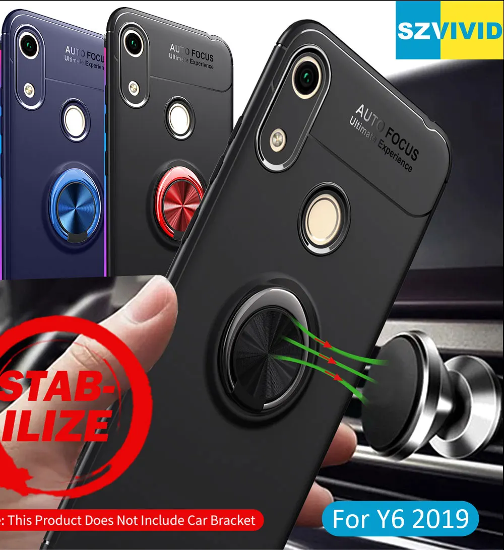 

Car Magnetic Case For Huawei Y6 2019 Ring Holder Finger Grip Cover absorb on magnet Holder Bracket