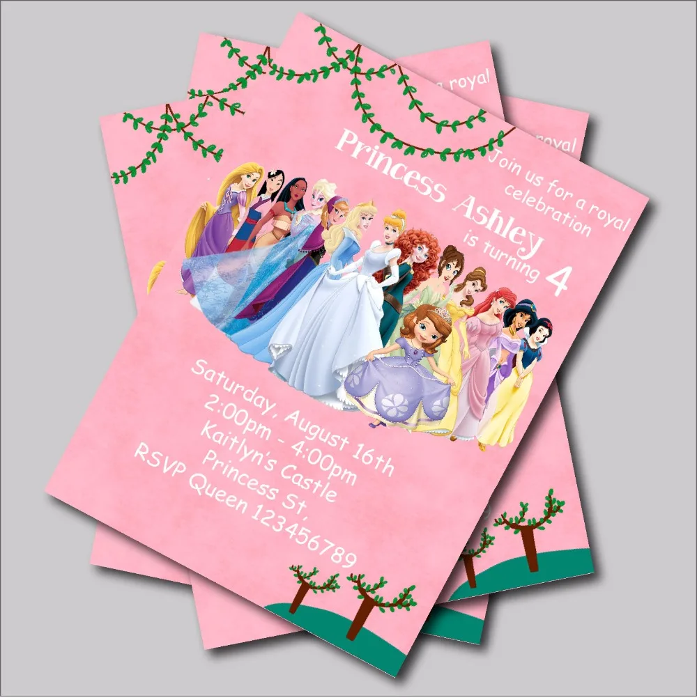 Us 539 40 Off14 Pcslot Custom Princess Undangan Ulang Tahun Gadis Kartu Baby Shower Mengundang Putri Pesta Dekorasi Supplier Gratis Pengiriman In