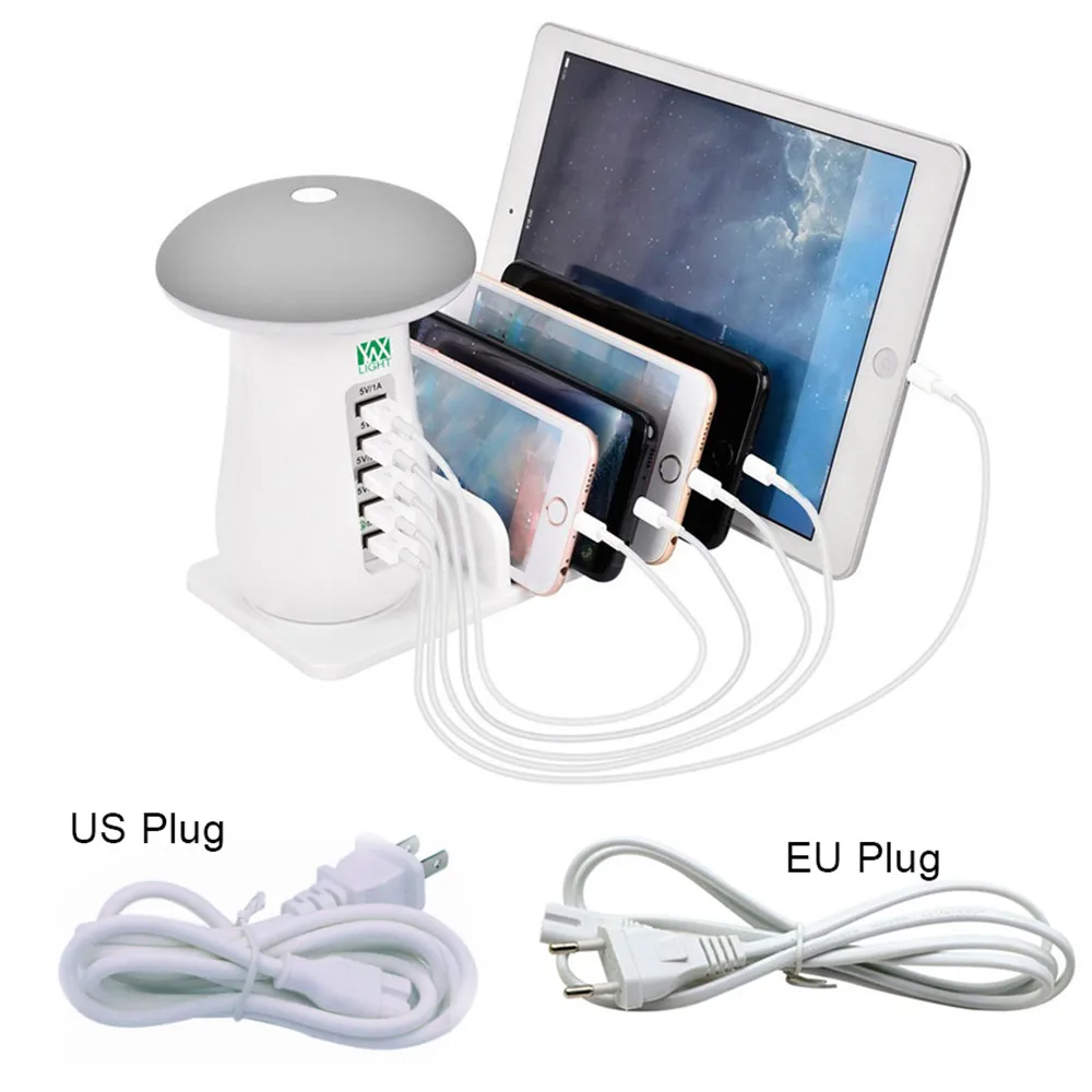  LED Night Light 5 Port USB Rapid Desktop Charging Smart USB Wall Charger Hub Travel Charger For Rea