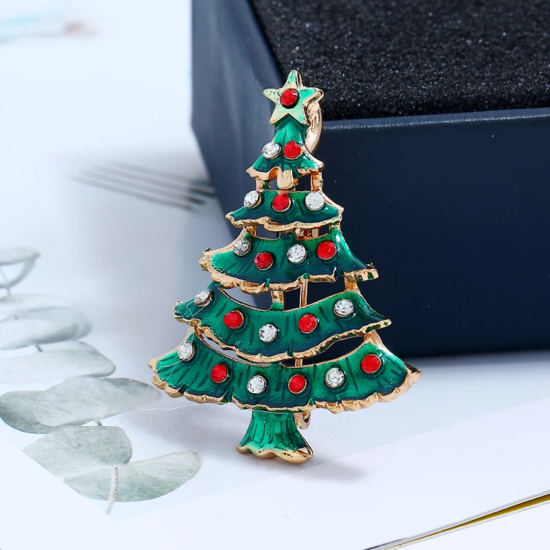 

FLDZ Crystal Christmas Tree Brooches New Year Gift Fashion Jewelry Fine Red And White Rhinestones Decoration Charms Brooch Pins