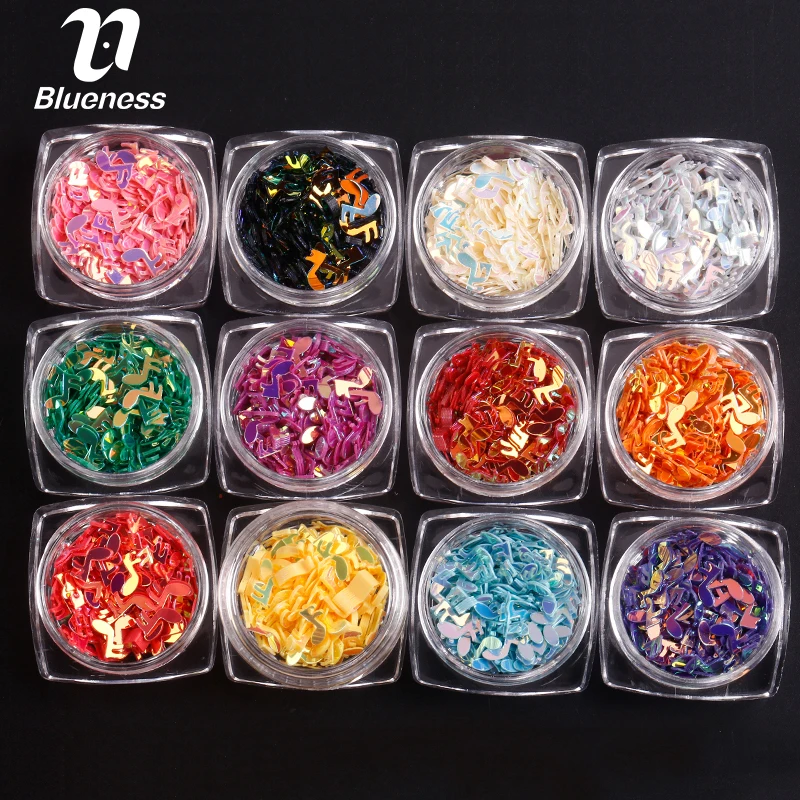 

Blueness 12Box/Set Acrylic Music Notes Design Manicure Nail Art Accessories UV Gel Studs Rhinestones For Nails Glitters Sequins