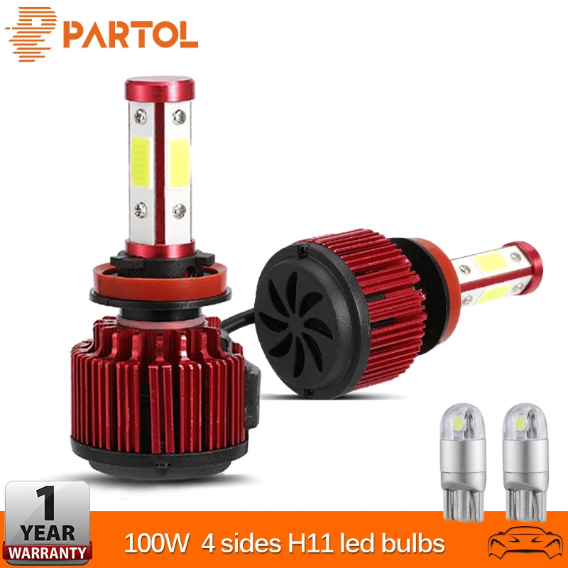 

Partol 100W H11 Led Headlight Bulbs Auto LED Fog Lights 4 Sides LED COB Car Light 10000LM 12V 24V For AUDI BMW CADILLAC