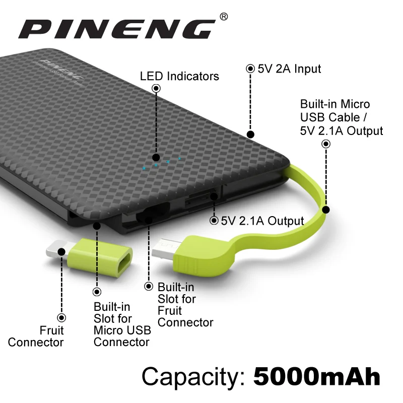bilder für Pineng Energienbank 5000 mAh Externe Batterie Portable Handy-ladegerät Dual USB für iPhone 5 6 6 s 7 Plus Samsung LG HTC Xiaomi bilder für Pineng Energienbank 5000 mAh Externe Batterie Portable Handy-ladegerät Dual USB für iPhone 5 6 6 s 7 Plus Samsung LG HTC Xiaomi