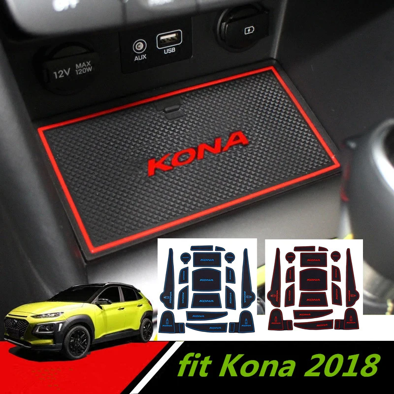 

New Kona 2018 Car Door Groove Mats Cup Mats Door Groove Mat Anti-Slip Cushion For Hyundai Kona 2017-2019