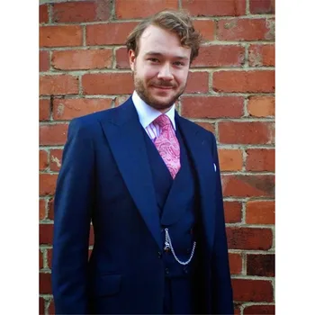 

2017 Blue Mens Suits Custom Made Double Breasted vest Man Grooms Wedding Tuxedo terno Skinny Groom men Suit (Jacket+Pants+Vest)