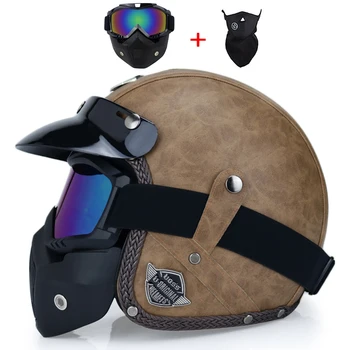

Leather Helmets 3/4 Motorcycle Chopper Bike helmet open face vintage motorcycle helmet