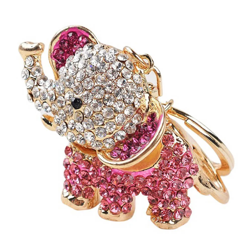 1PC Cute Elephant Keychain Rhinestone Crystal Keyring Key Ring Chain