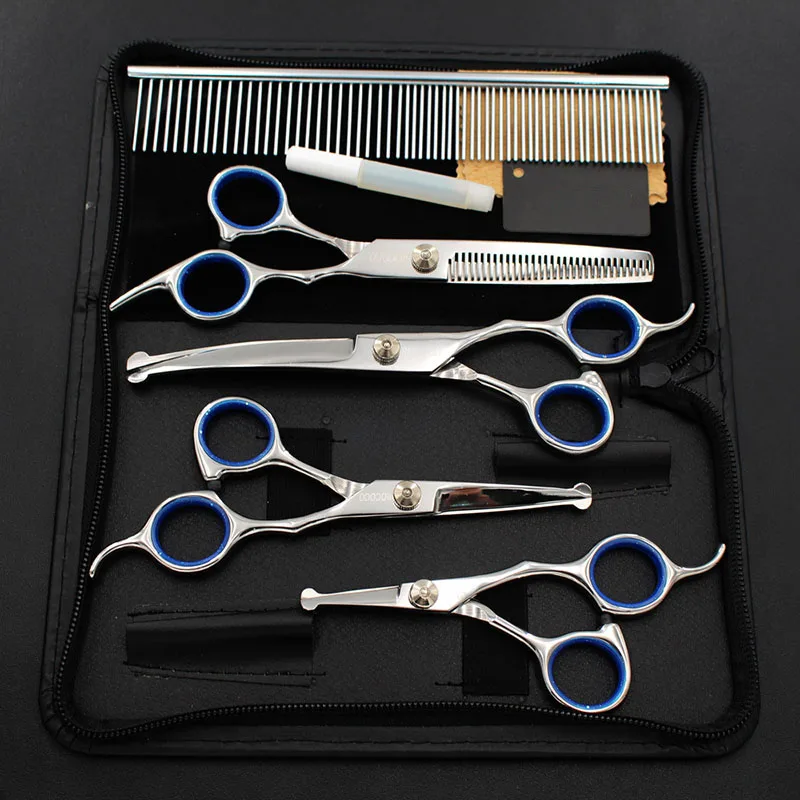 Prix 6.5 pouces professionnel Pet toilettage ciseaux Set pointe ronde sécurité chien ciseaux coupe de cheveux amincissement ciseaux incurvés avec étui à peigne