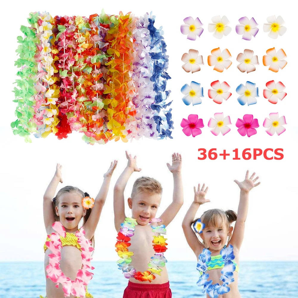 

Hawaiian Artificial Flowers Garland Necklace Luau Party Supplies DIY Fancy Dress Beach Decoration Hair Clips Themed Event Hawaii
