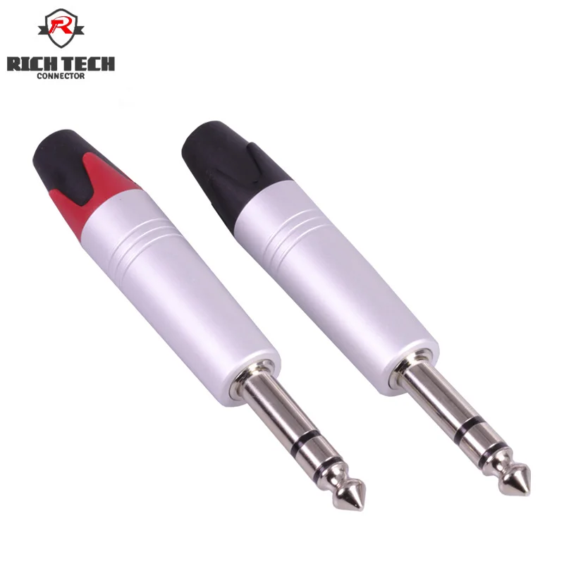 50pcs/25pairs Jack 6.35mm connector Aluminum alloy Stereo 3Poles Audio Plug 6.35mm microphone adapter