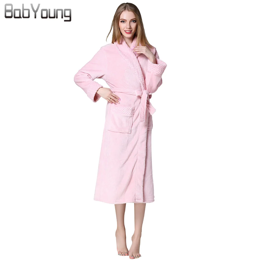 BabYoung 2017 Winter Unisex Hotel Pajamas Women Robes Flannel Long