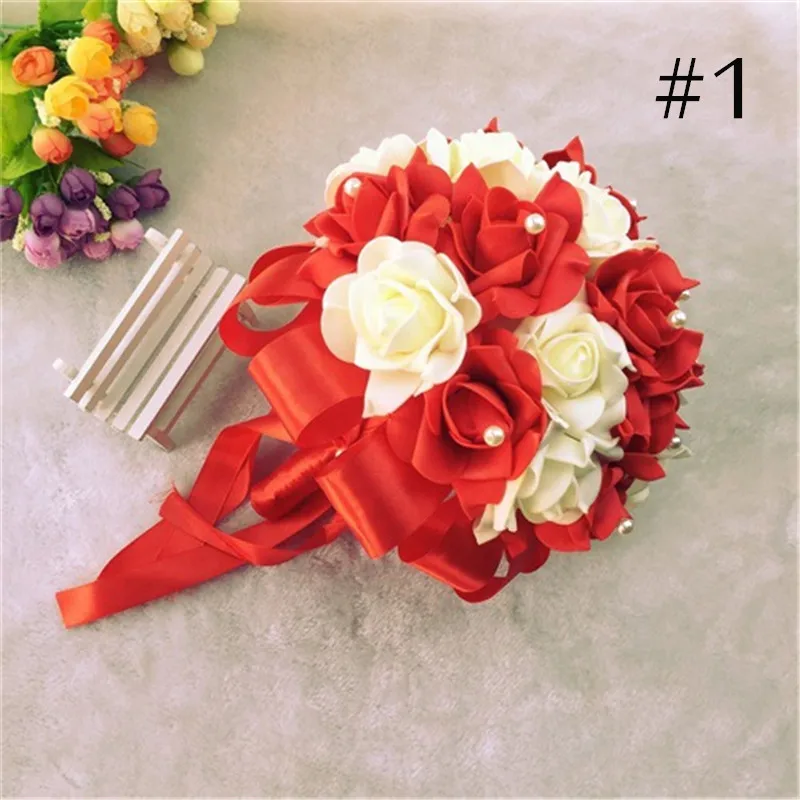 

Bubble flower Handmade Artificial Flower Wedding Bouquet Bride Bridesmaid Ribbon Rhinestone Pearl Pink Rose Wedding Decoration