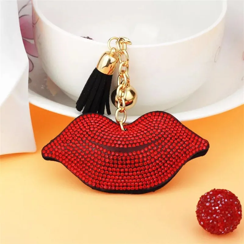 New Creative Lip Keychain Crystal Red Lip Car Keychains Female