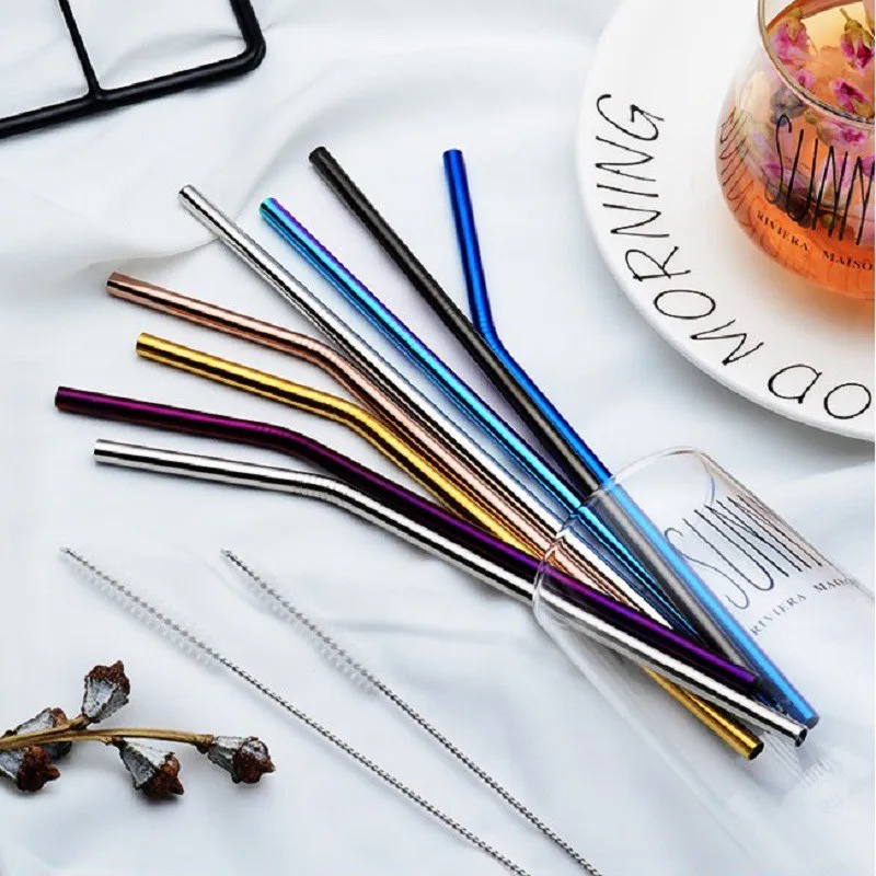 

Dozzlor Reusable Metal Drinking Straw With Cleaner Brush Stainless Steel Straw For Home Party Barware Kitchen Bar Accessories