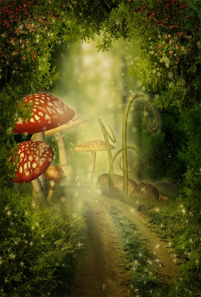 

Laeacco Dreamy Jungle Mushroom Dirt Road Star Point Photographic Backgrounds Customized Photography Backdrops For Photo Studio