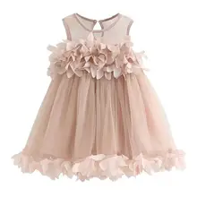 Детские платья принцессы для маленьких девочек; сезон лето-осень; вечерние платья с цветочными лепестками для свадебного торжества; однотонное розовое, белое платье с фатиновой юбкой; Одежда для девочек