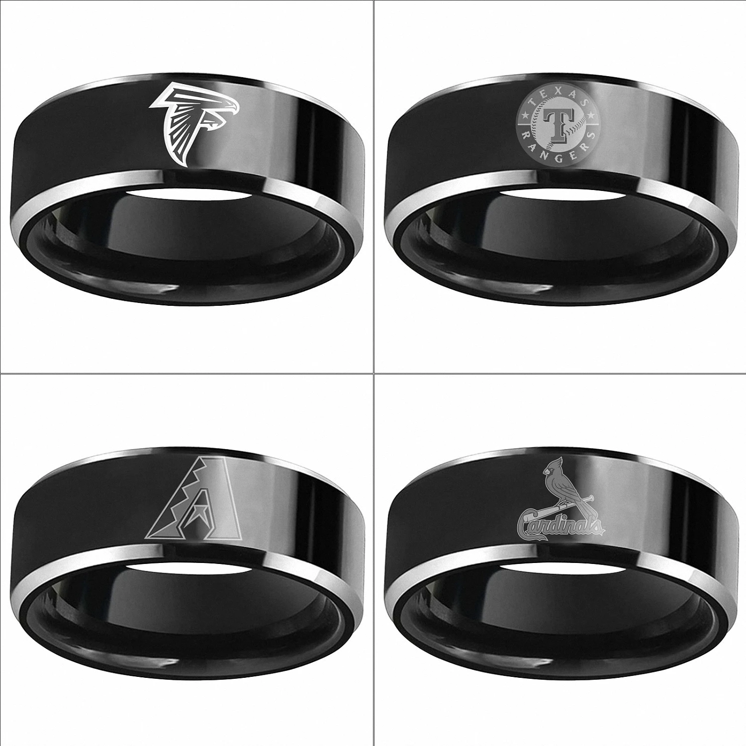8mm Men'S Black Tungsten Carbide Jewelry Atlanta Falcons Texas Rangers Arizona Diamondbacks Ring | Украшения и аксессуары