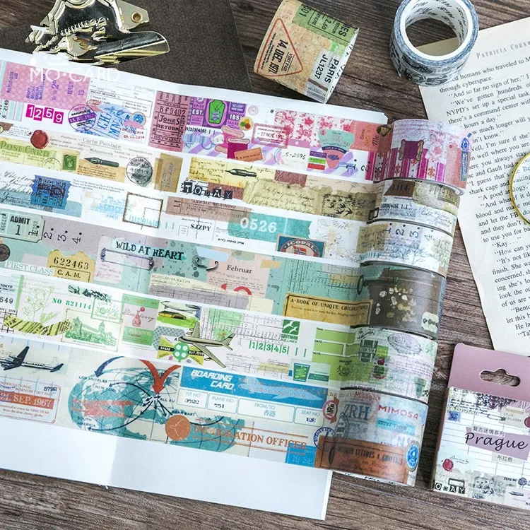 

8 countries Vintage Collage Stamp postmark retro decoration washi tape DIY planner scrapbooking diary masking tape escolar