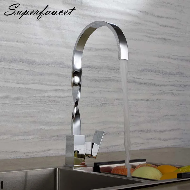 Superfaucet Kitchen Faucet Kitchen Sink Faucet Mixer Single Handle Chrome Finish with Hot and Cold Water