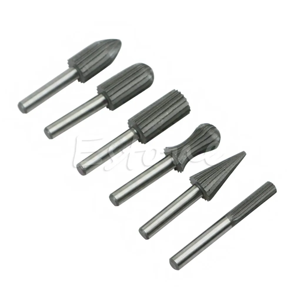 

6pcs 6mm 1/4" Rotary Burr Set HSS Rotary Files For Metal Plastic Wood Grinding