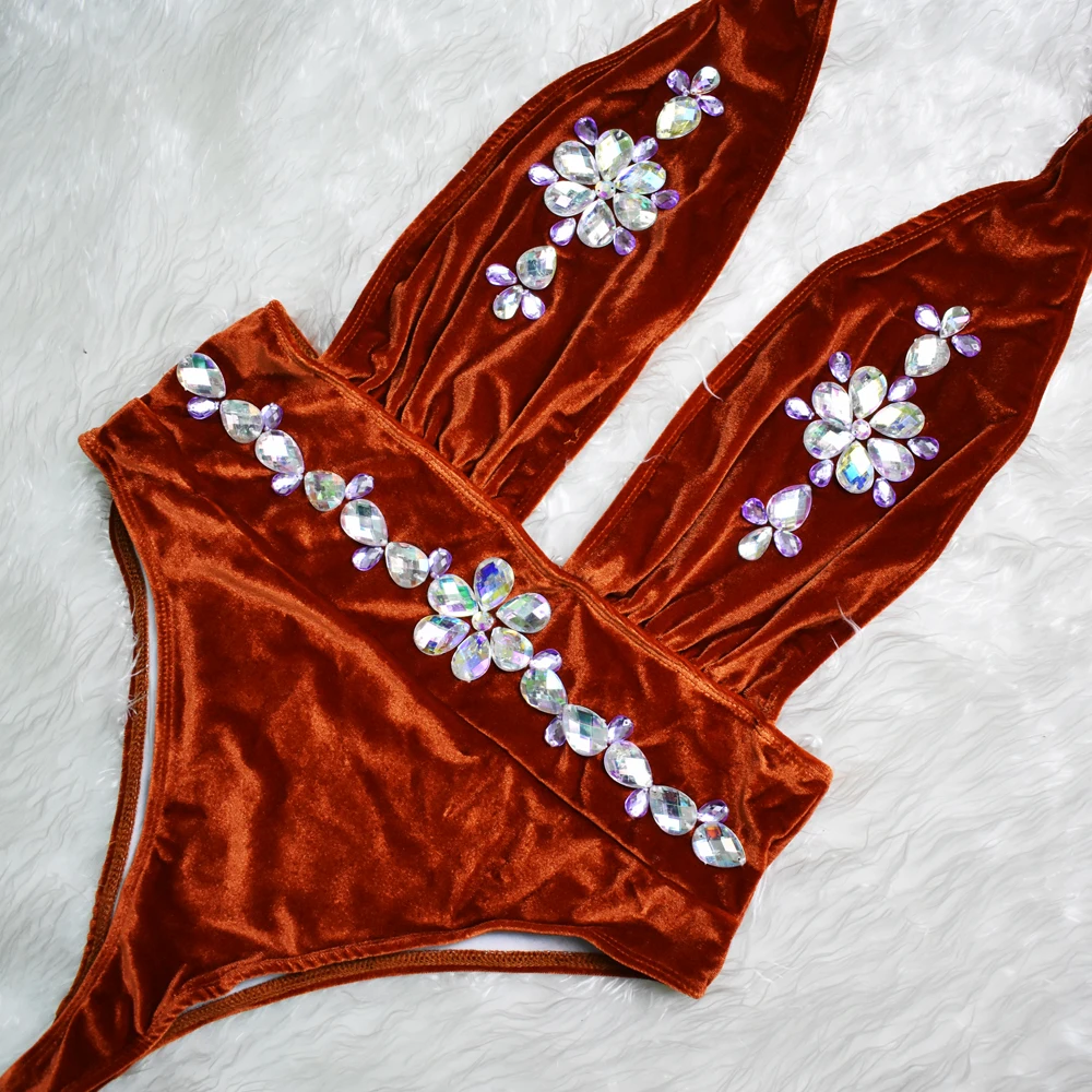 

Almostlover1209 crystal swimsuit velvet swimwear bikini rhinestone bodysuits backless swimsuit thong monokini 2018