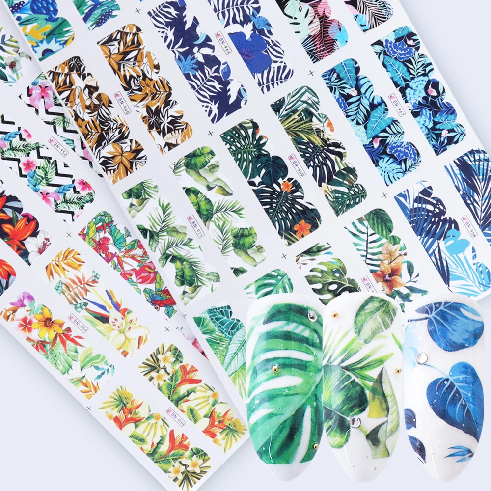 24 Дизайн Слайдеры для ногтей Переводные картинки Morandi наклейка для водяного переноса изображения на ноготь цветок листья Маникюр Аксессуары BEBN949-972