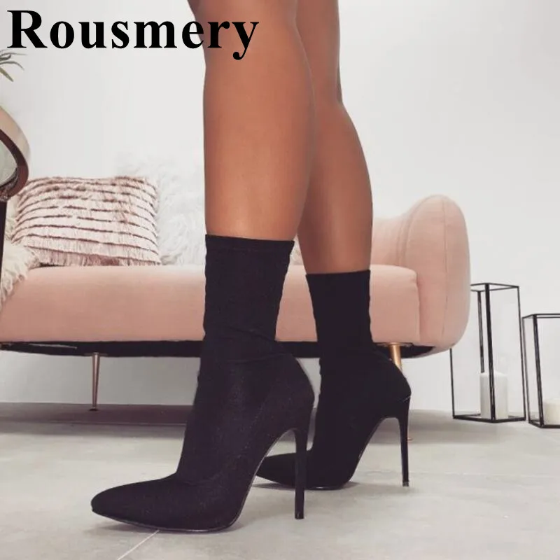 

2019 Hottest Pink Color Stretch Boots Sexy Pointed Toe And Thin High Heel Solid Sample Fashion Spring And Summer Women Boots