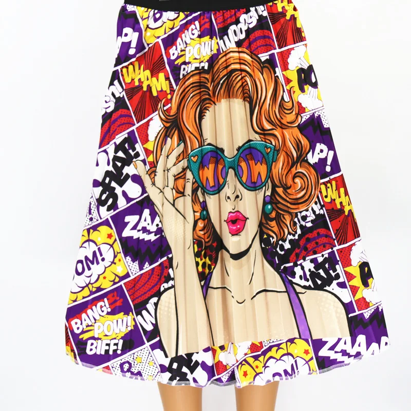 Новая мода Высокая талия цифровой принт мультфильм аватар плиссированные юбки женские летние миди юбки эластичная талия линия Длинные юбки