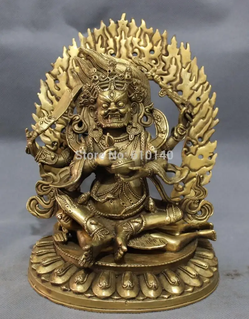 

9" Tibet Brass Buddhism Vajra 4 Arms Mahakala Buddha Joss Jambhala Statue