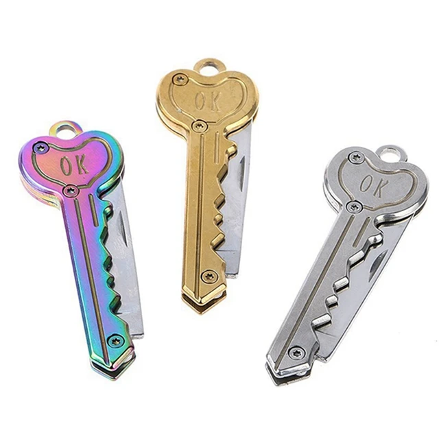 Mini Blade Fold Key Ring Knife Keychain Peeler Tool Outdoor Camp Gadget Survive Kit Portable Hike Pocket Package Box Opener Open