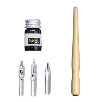 

Manga Dip Pen Set Comic Pro Drawing Kit 3 Nibs Wood Holder Ink Calligraphy Tools