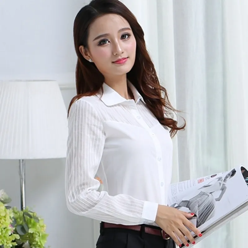 

My NewIn Spring Office Lady Shirt Long-sleeved Blouse Women's Chiffon White Blouse Bluzki Damskie