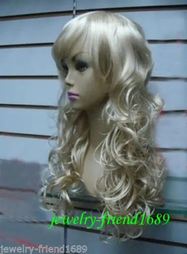wangAA HOT sell Free Shipping &gt&gt&gtNEW COSPLAY HEAT RESISTANT LONG FLAXEN MIXED WITH BANG CURLY HAIR WIG |