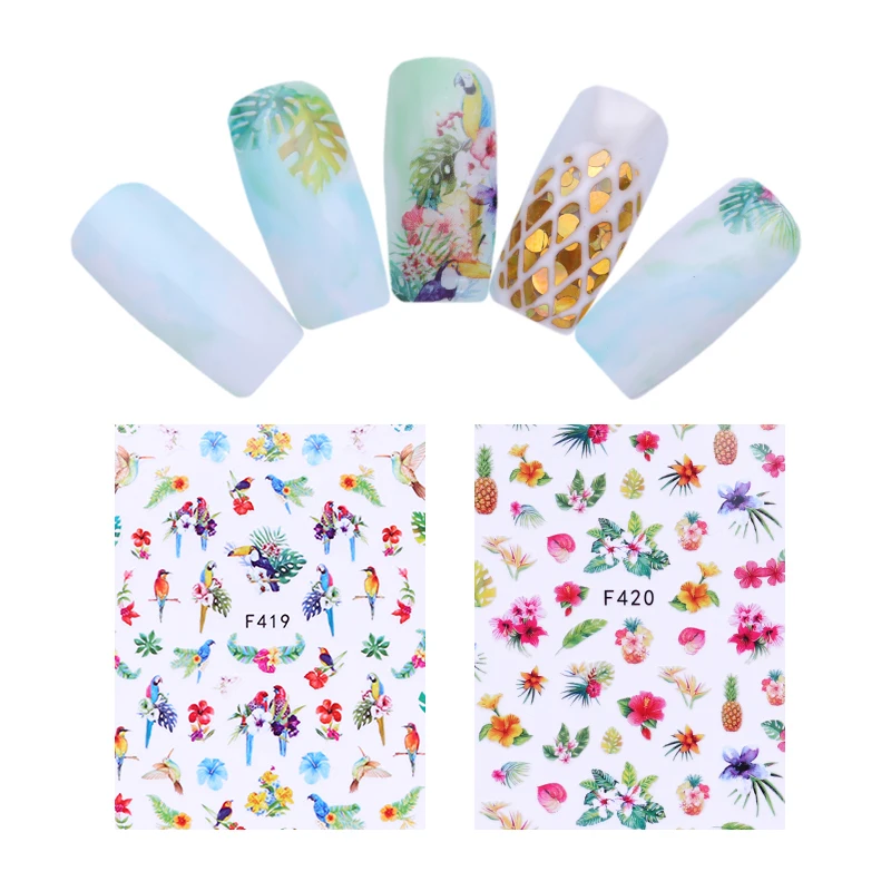 

Pineapple Flower Bird Lip Angel Pattern Nail Art 3D Stickers Decal Heart Cross Manicure Adhesive Transfer Paper Tips Decoration