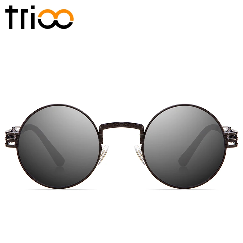 

TRIOO Retro Round Steampunk Sunglasses UV400 Protection Lunette Gold Metal Spring Sun Glasses For Men Cool Circle Mirror Shades