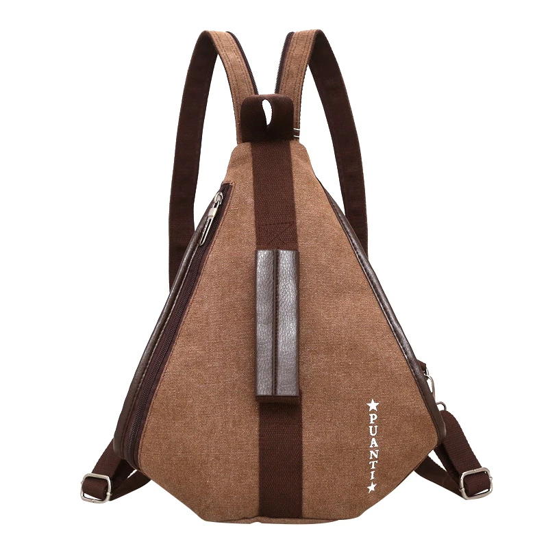 

Casual Zipper Design Women Bacpack Patchwork Canvas Men's Bag Back Pack Triangle Men Bags