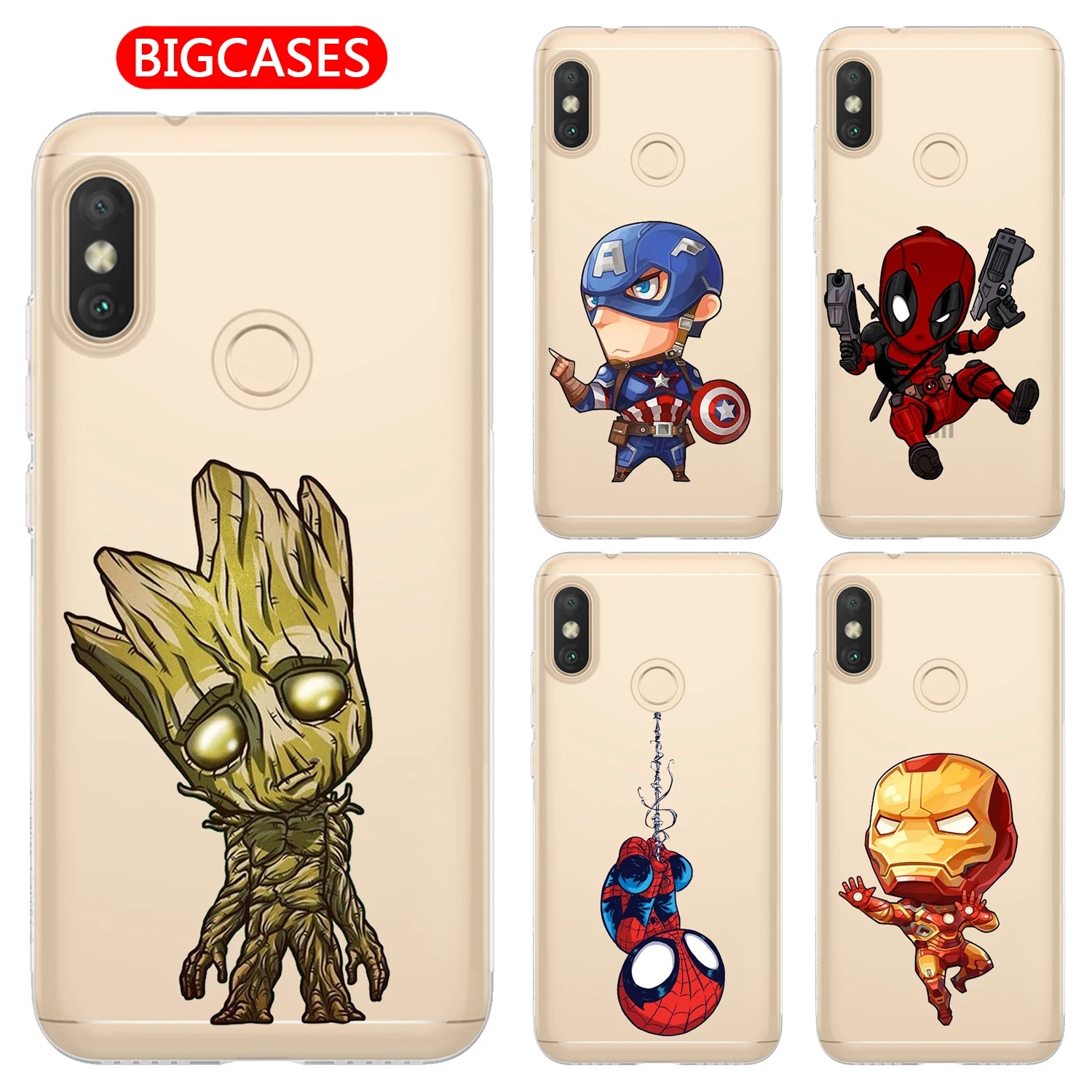 

For Xiaomi Mi A2 Lite Case Cover 5.84" Soft TPU Silicone Cute Cartoon Iron Man Spiderman Deadpool Raytheon Painted Phone Case