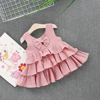

2018 new Girls infant Summer dress back bow Flower cake Princess Dress girl Baby Party Birthday Comfortable Dresses clothes