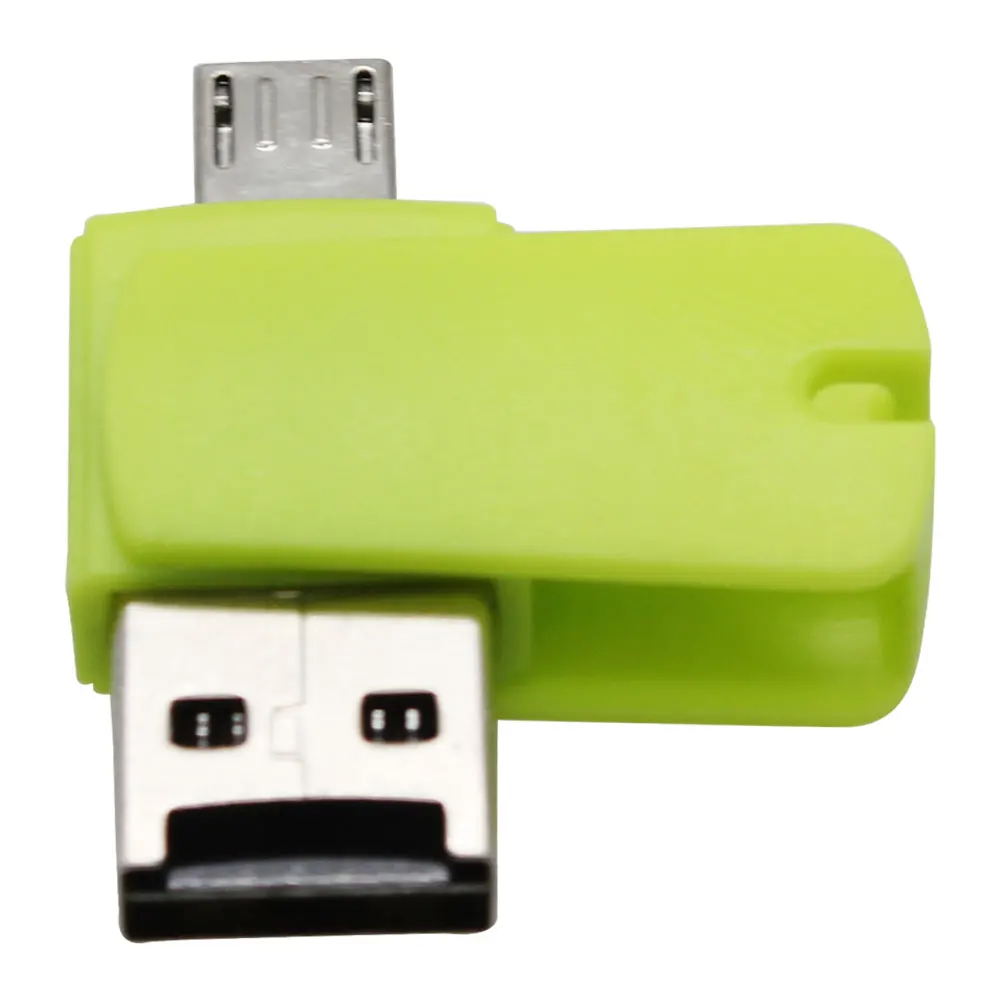 2 в 1 USB 2,0 и TF/Micro Женский к Micro USB Мужской OTG кардридер адаптер Зеленый