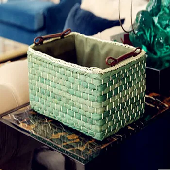 

2016 new Desktop cosmetics storage boxes toys underwear store content storage bins rural grass rattan baskets without cover