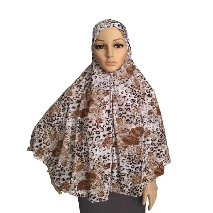 Женский шарф "Амира" мусульманский хиджаб головной платок Леопардовый принт исламский верхний арабский платок повязка на голову, тюрбан Khimar вуаль молитвенная одежда - Цвет: Бежевый